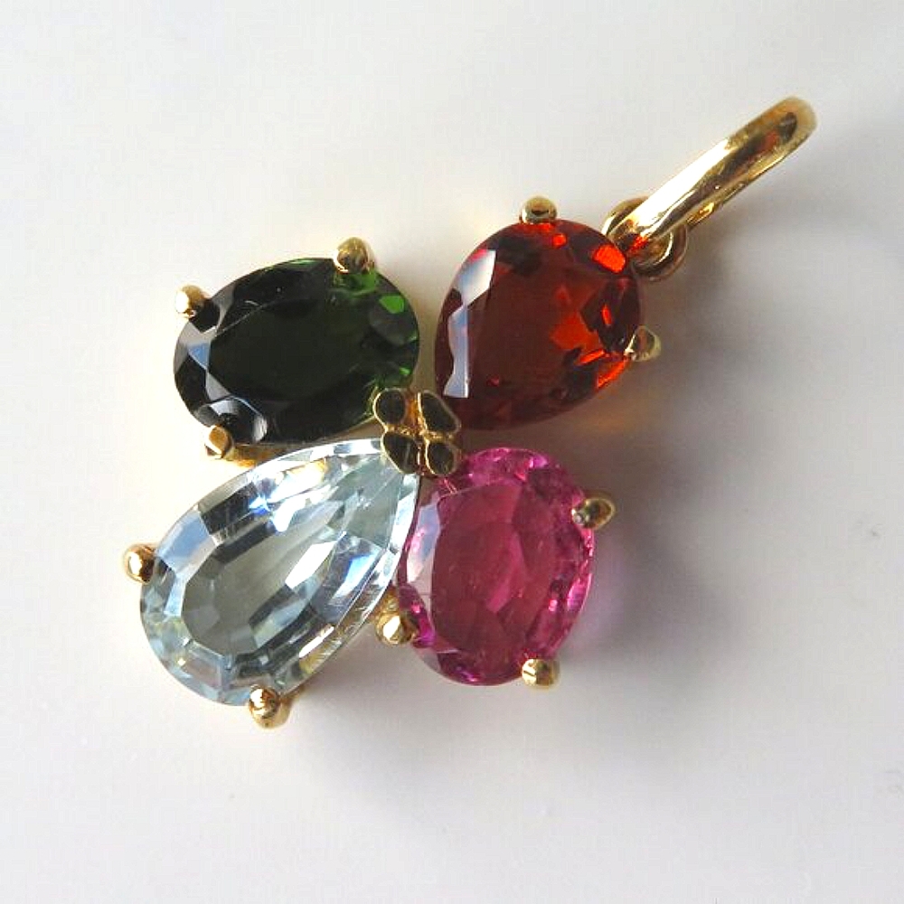 Multi Gemstone 18K Yellow Gold Flower Pendant